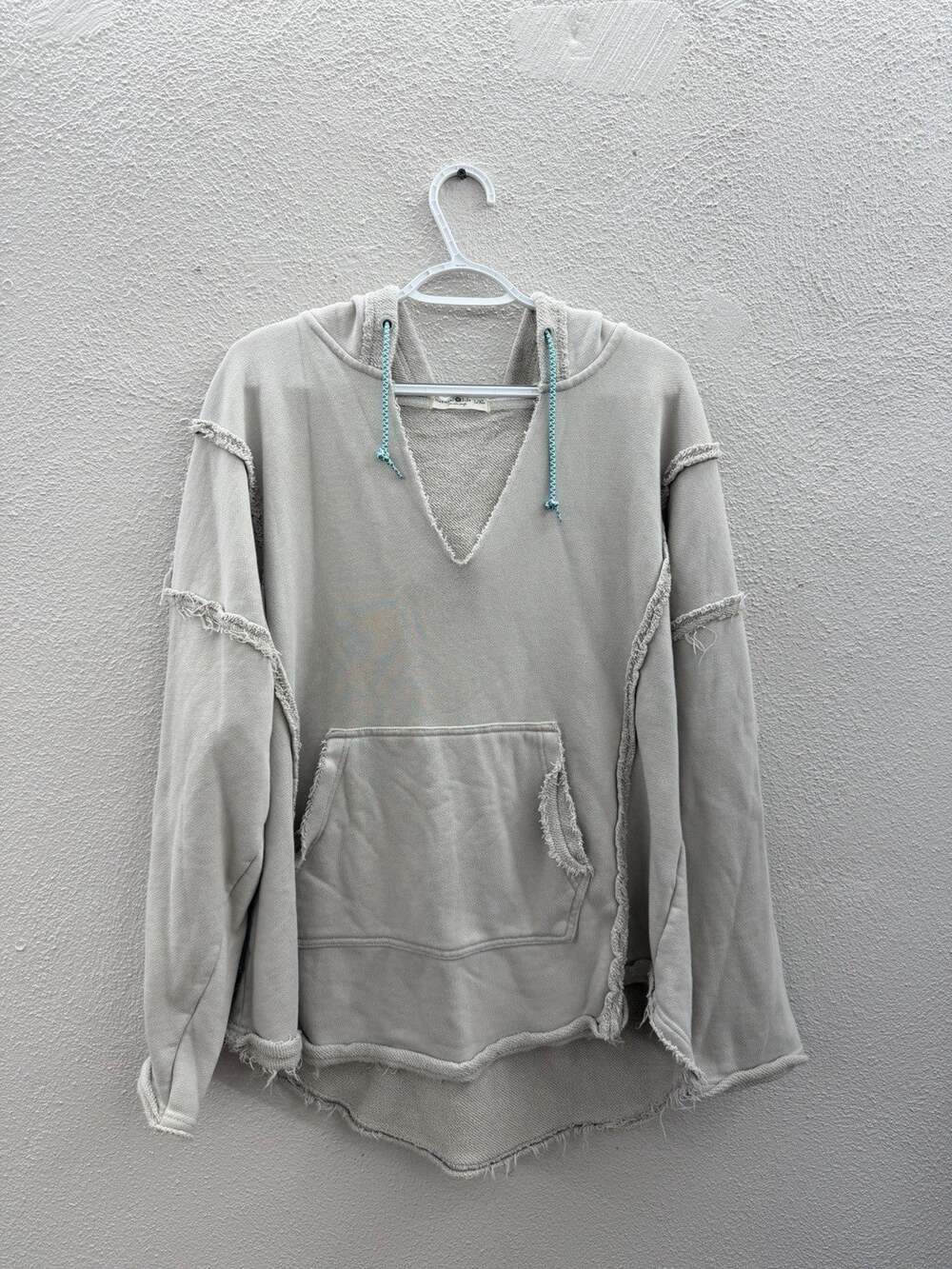 Natural Life Womens Weekend Hoodie Sweatshirt Size L/XL Tan Distressed Pullover